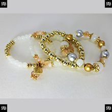Load image into Gallery viewer, 4 Pc Gold &amp; Cream Leaf Bracelet Set
